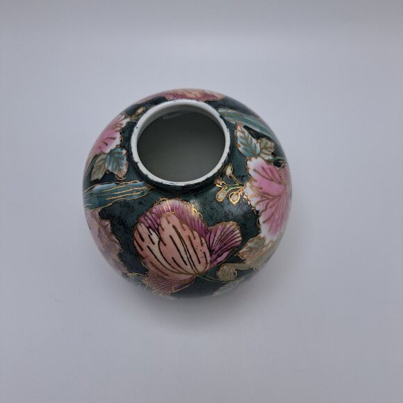 Vintage Cloisonné Style Ginger Jar With Lid Floral Design - Picture 9 of 12